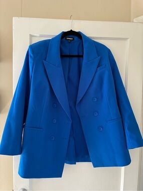 Express Double-Breasted Blazer Jacket in Cobalt Blue